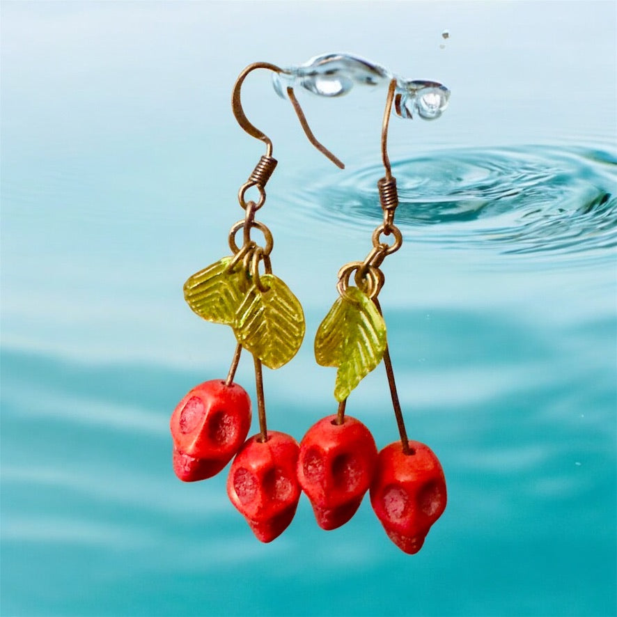 Red Turquoise Cherry Earrings