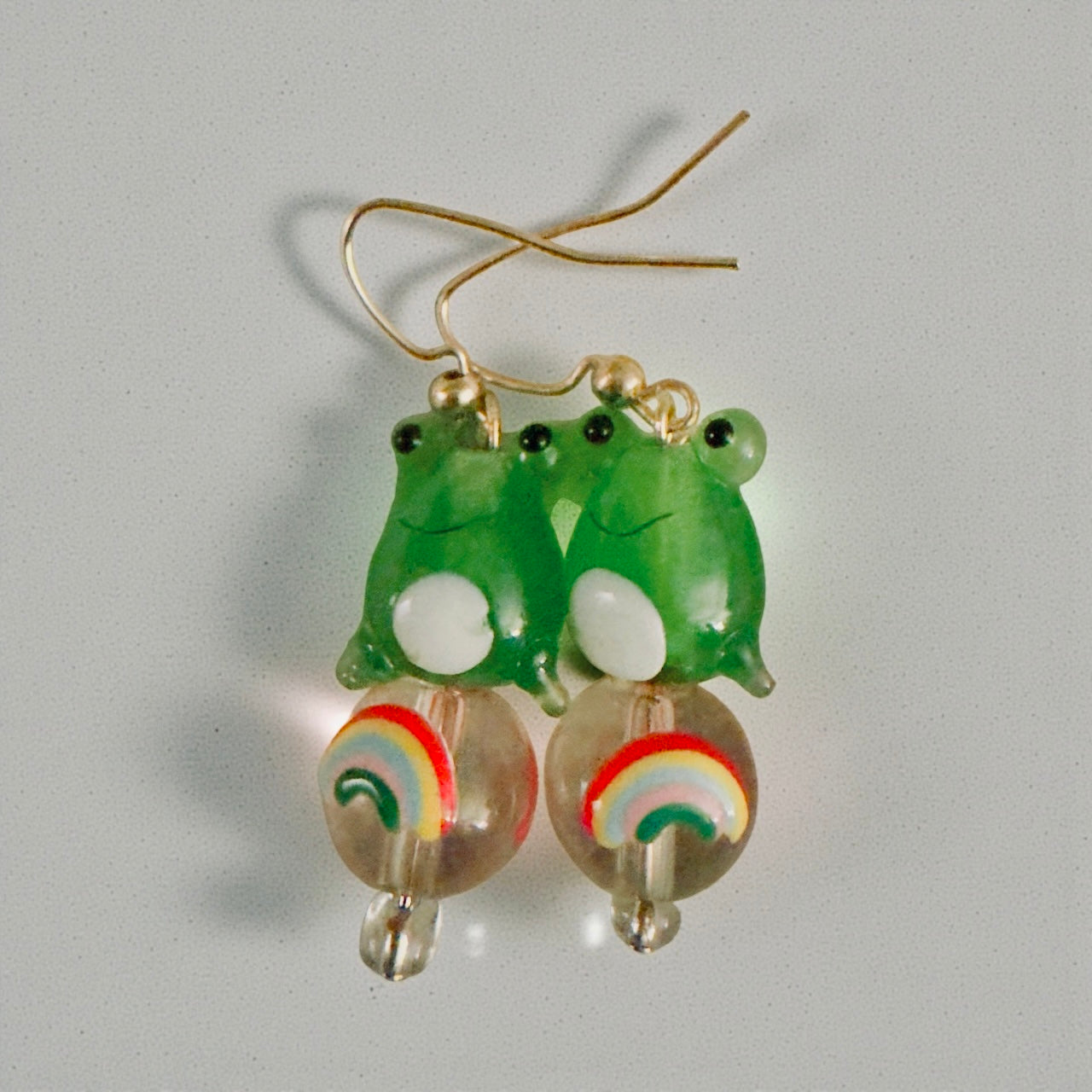 🐸🌈 Glass Frog & Rainbow Earrings