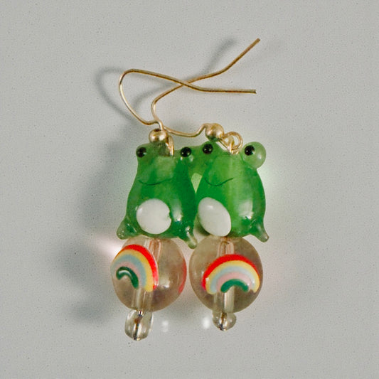 🐸🌈 Glass Frog & Rainbow Earrings